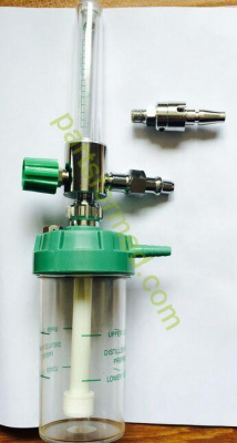 Medical oxygen reusable flowmeter with humidifier bottle, DIN connector